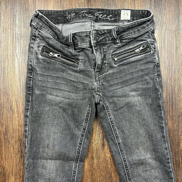 Free People We The Free Black Denim Jeans Zipper Accents Women's Size 25 - Picture 3 of 12